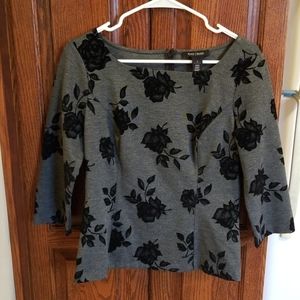 White House Black Market floral gray top